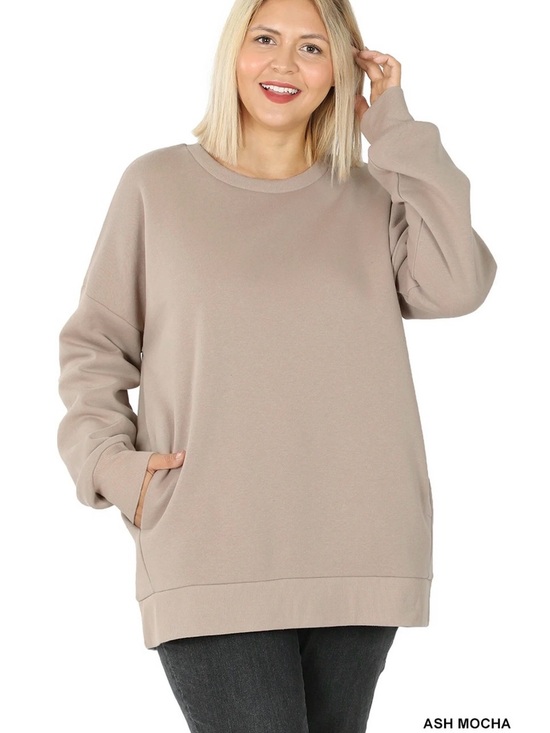 Zenana Outfitters Tops - Zenana Outfitters Oversized Crewneck Sweatshirt in Taupe